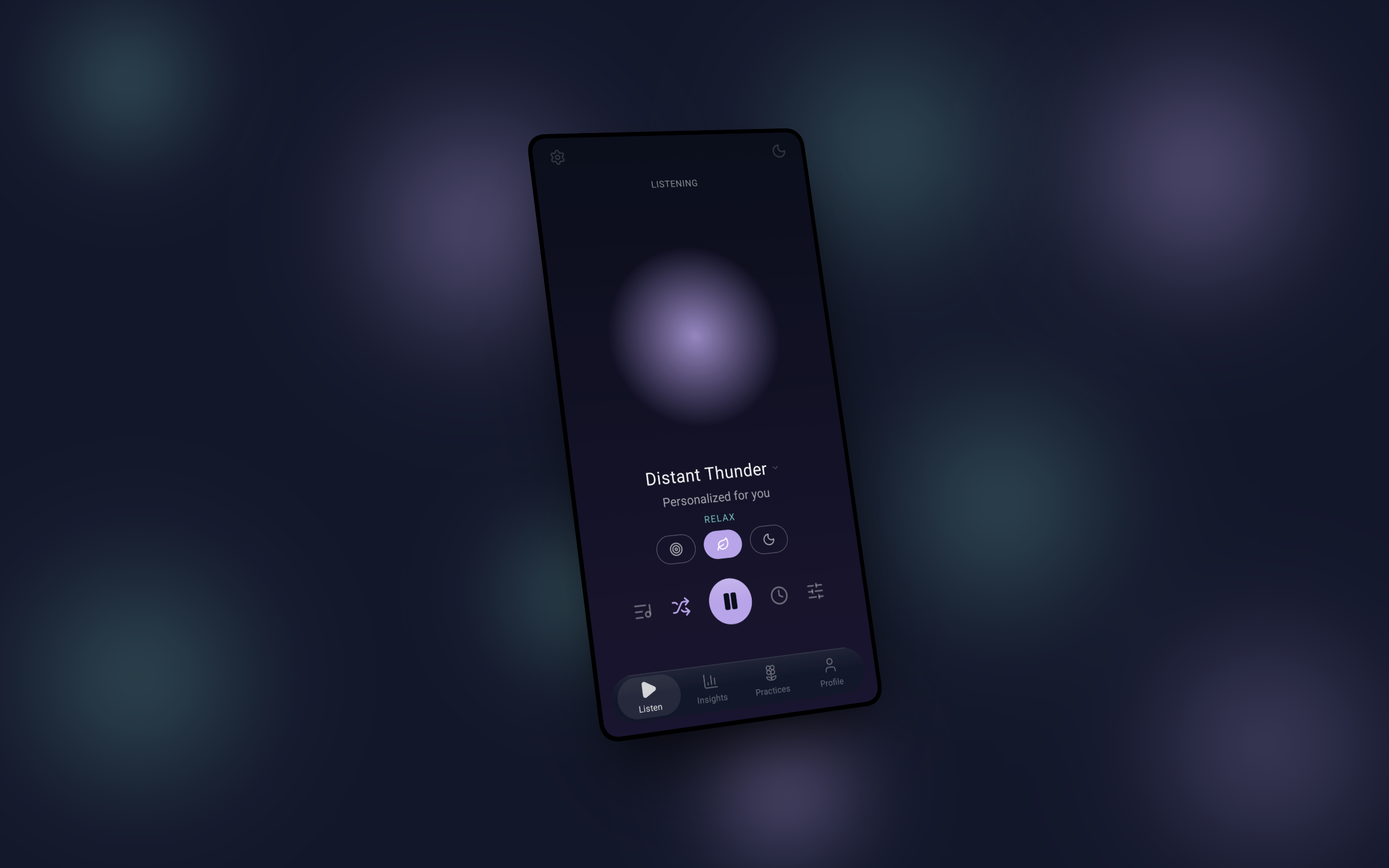 Oave app showing tinnitus sound masking and a nature sound mixer