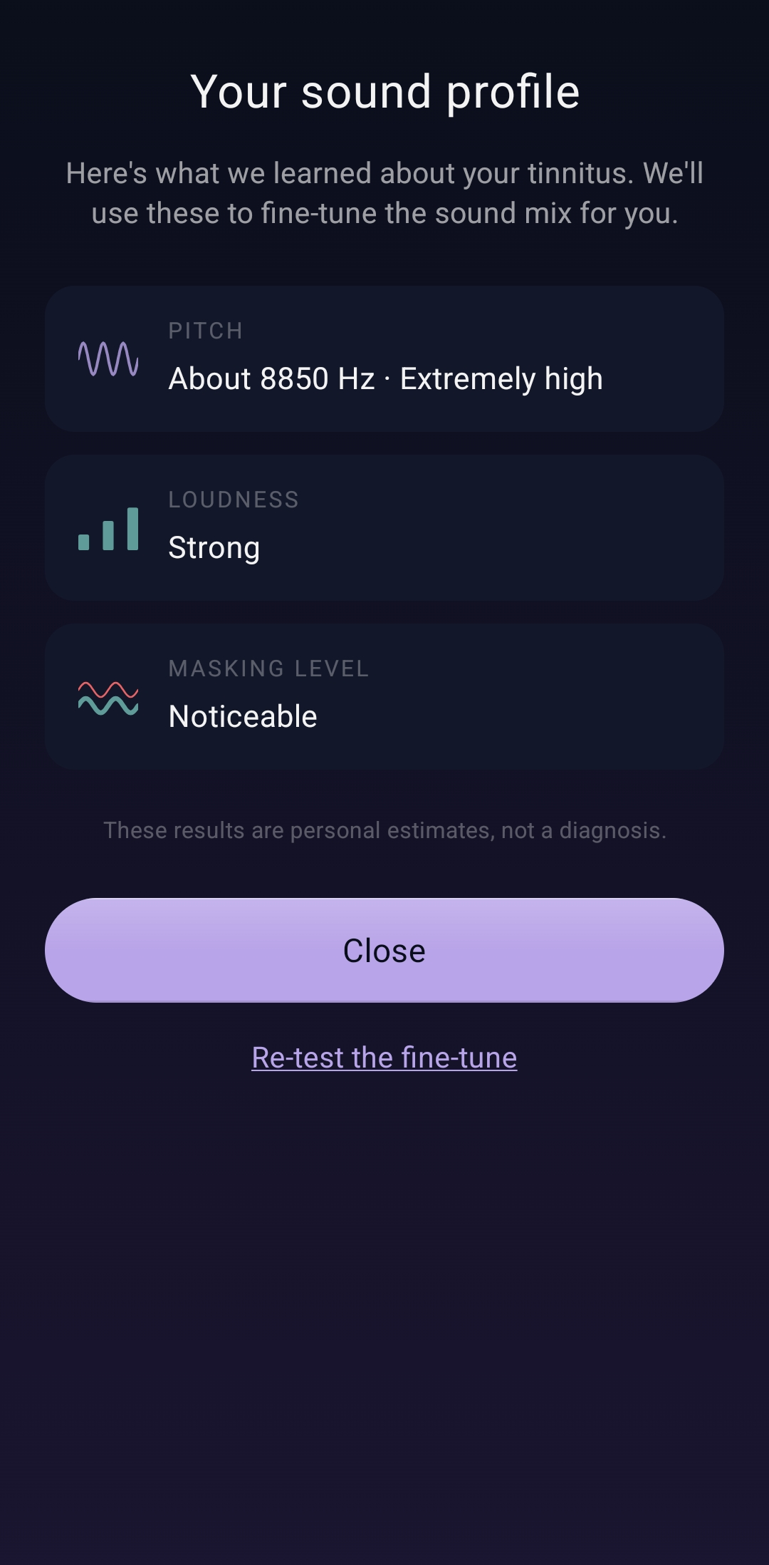 Oave app screen with sound masking and sleep timer controls